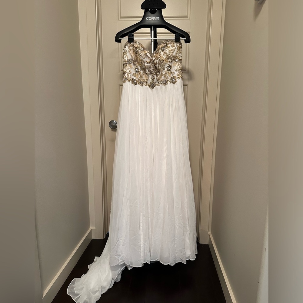 Jovani White and Gold beaded Prom/Grad Dress